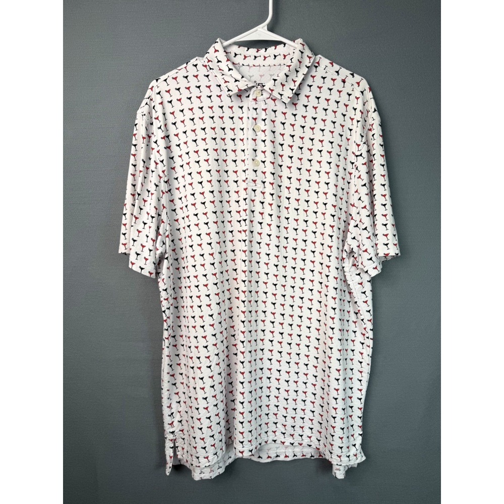 IBKUL Shirt Mens XL White Shaken Not Stirred Martini Glass AOP Cooling Golf Polo